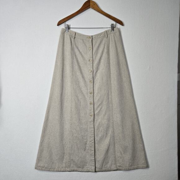 VTG Jones New York Country Linen Blend Maxi Skirt Sz 10 Beige Button Front Denim - Picture 12 of 12